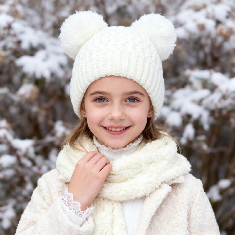 KDVOG Store Kids Winter Hat Warm Knitted Beanies with Double Pom Pom Thick Ski Cap for Boys Girls 7-12 Years - Image 2